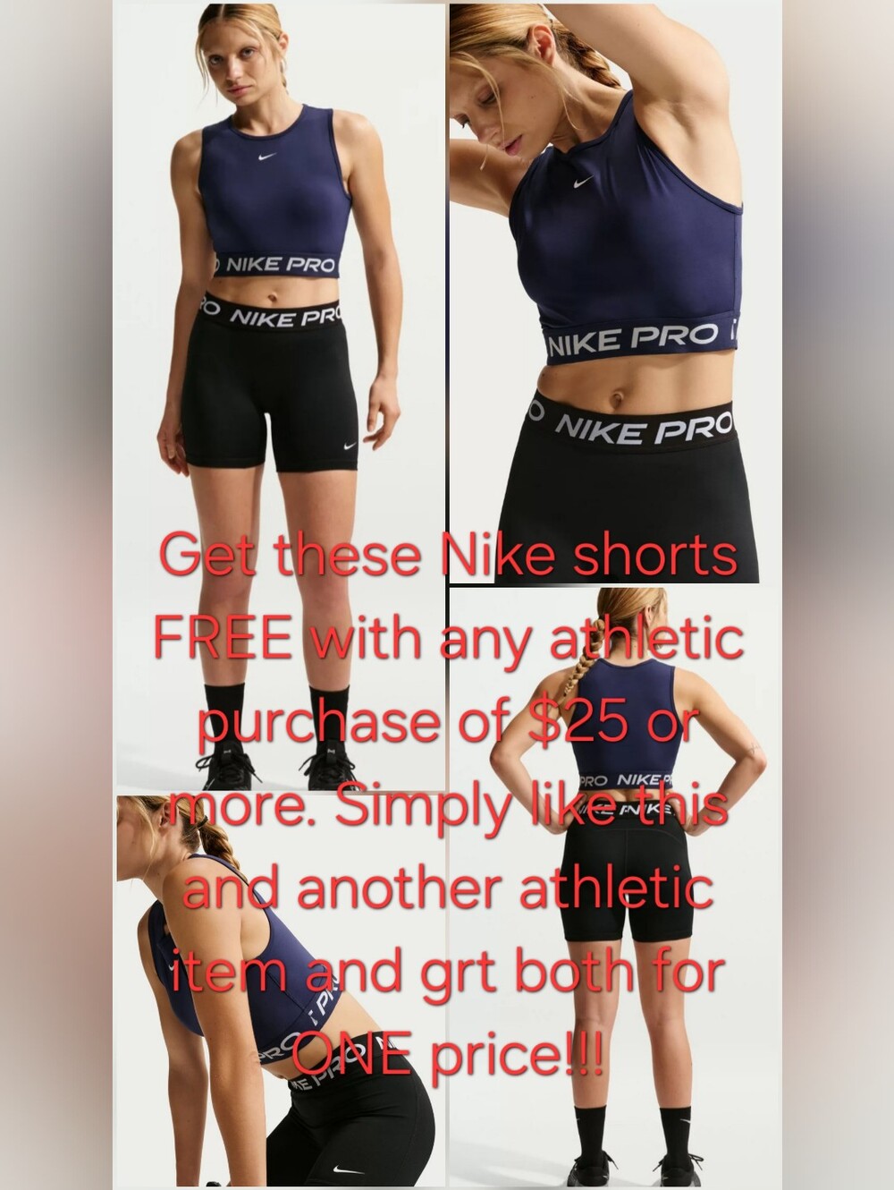 3 For $30😀 Nike Women's Pro 5" Athletic Bike Shorts With No Front Seam